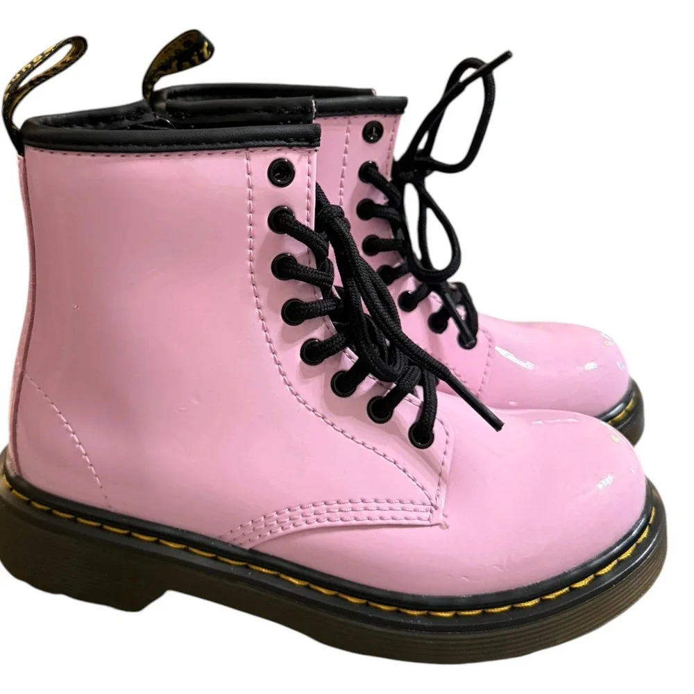 Dr Martens 1460 J Pink Patent Leather Lace Up Boots Kids‎ Size 13 EUC